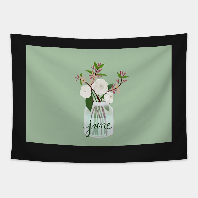 June Honeysuckle and Roses in mason jar Tapestry by Peleegirl