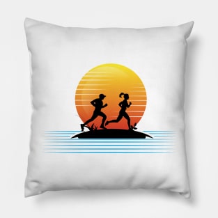 Sunset man-woman running Pillow