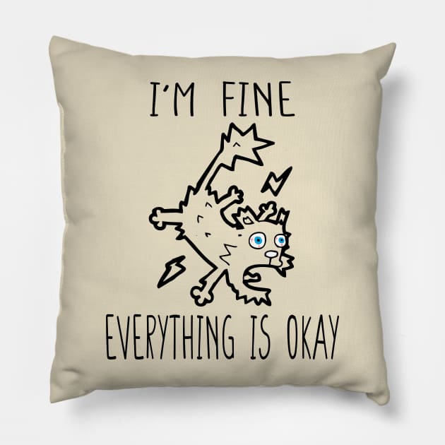 It's Fine I'm Fine Everything Is Fine,Sarcastic Cat Lover, Motivational Positivity Teacher Mom, Funny Introvert Mental Pillow by DaStore