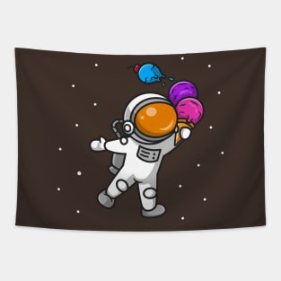 Cute Astronaut Holding Ice Cream Cone Cartoon Tapestry