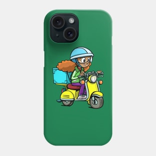 girl from a courier service on a motorcycle delivers a package Phone Case