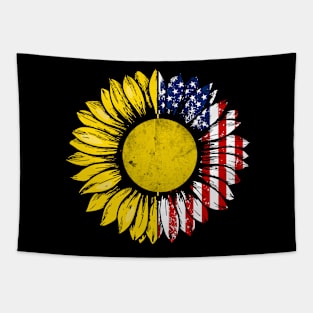 Sunflower American Flag Ping Pong Lover Gifts 4th Of July Tapestry