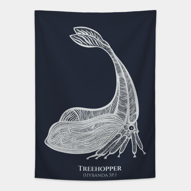 Treehopper Y-Horned - insect with Common and Latin Names Tapestry by Green Paladin