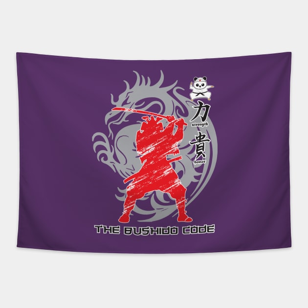 Karate Panda Samurai Dragon Tapestry by Karate Panda