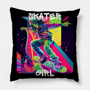 Skater Girl - cool girl skates on the street 2 Pillow