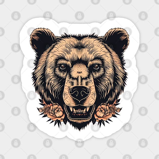 Vintage Grizzly Bear Head Tattoo Magnet by Retroprints