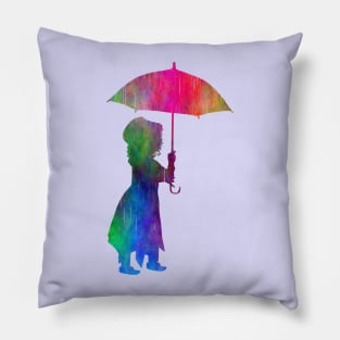 Walking in the Rain Colourful Silhouette Design Pillow