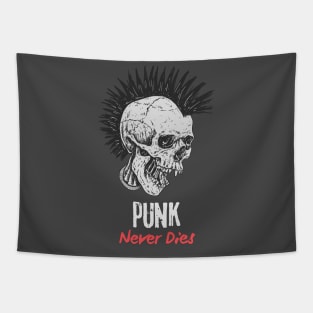 Punk Never Dies Rocker Skull Tapestry