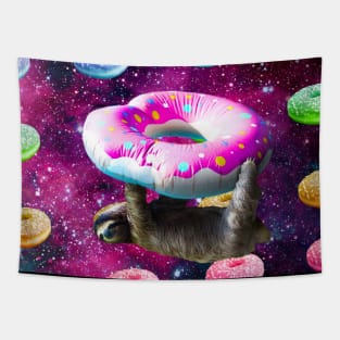 Space Sloth Riding Rainbow Donut Tapestry