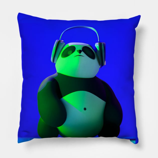 Asocial Synthwave Panda (Blue) Pillow by pandas doing stuff