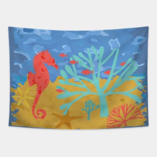 Seabed Underwater Scene Fish Seahorse Coral Tapestry