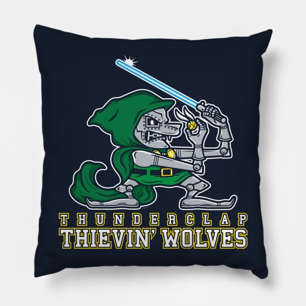 Thunderclap Thievin' Wolves Pillow by mikehandyart