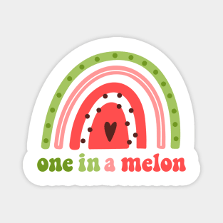 Watermelon rainbow. Pun phrase: One in a Melon Magnet