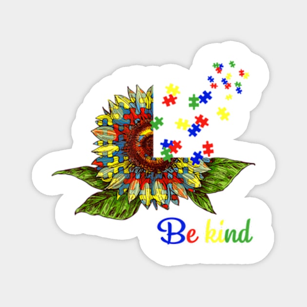 Be Kind Autism Awareness Sunflower Unity Day Magnet by StuSpenceart