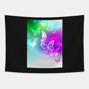 Bright Design with White Butterflies Tapestry