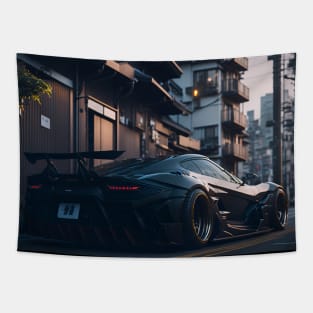 Dark Sports Car in Japanese City Tapestry