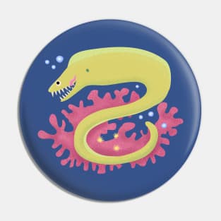 Green moray eel funny cartoon illustration Pin