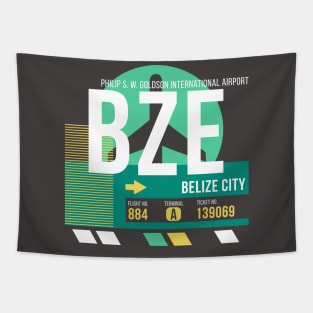Belize City (BZE) Airport // Retro Sunset Baggage Tag Tapestry