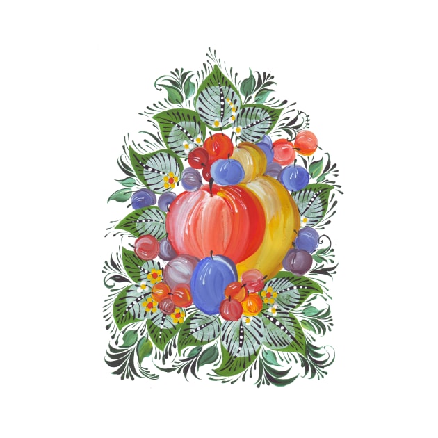 Fruit colorful in Russian folk art style by artnataly