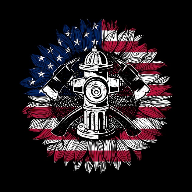 Vitnage Firefighter Sunflower Usa Flag Gift by cotevalentine