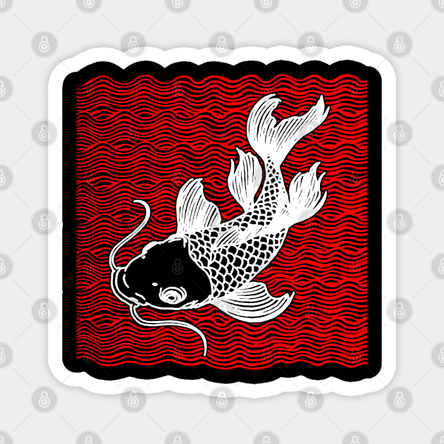 Koi Fish Great Wave Tattoo V2 Red Wht Magnet by ebayson74@gmail.com