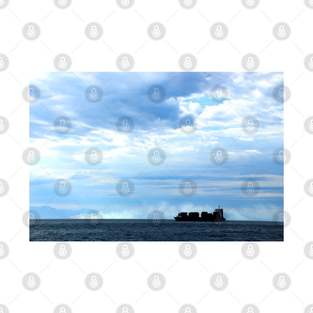 Detail of a cargo ship breezing through the Tyrrhenian sea teeming with clouds by KristinaDrozd