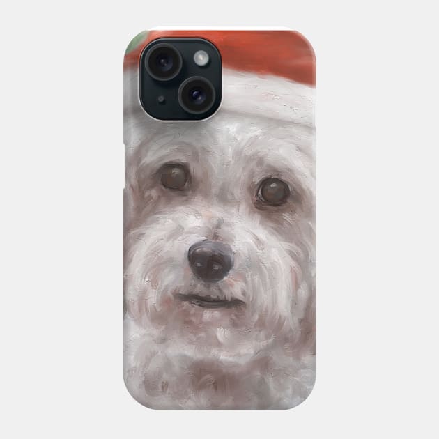 Painting of a Cute Poodle Maltese Mix with Red Santa Hat Phone Case by ibadishi
