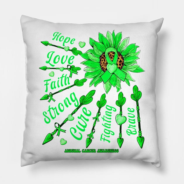 Adrenal Cancer Awareness - Sunflower leopard faith love fight Pillow by Glyndaking568