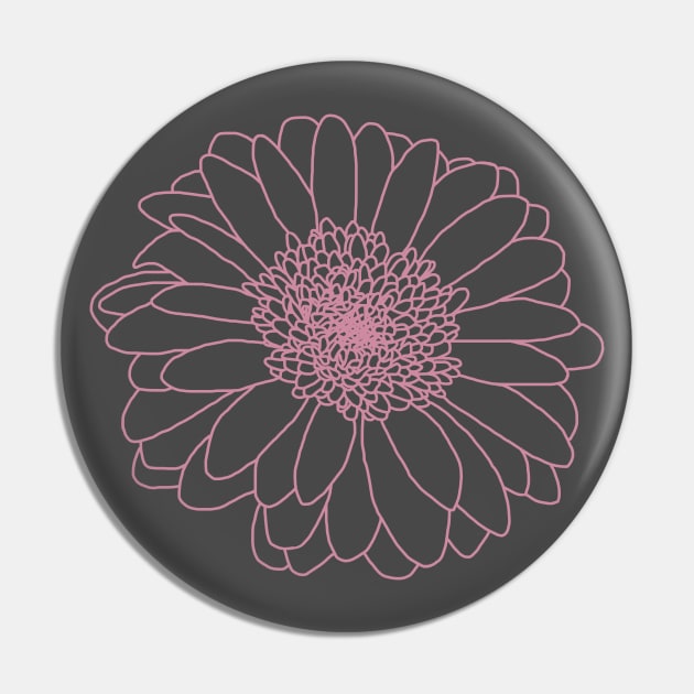 Pink Line Gerbera Floral Art Pin by ellenhenryart