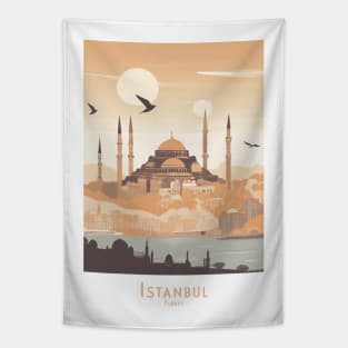 Sunset Silhouette of Istanbul Turkey Tapestry