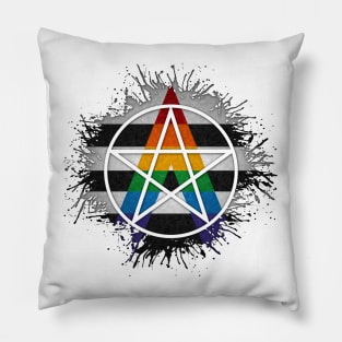 Paint Splatter LGBT Ally Pride Pentacle Symbol Pillow