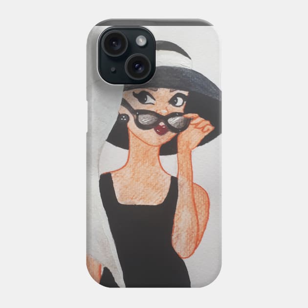 Holly Golightly Watercolour Acrylic Painting Phone Case by Le petit fennec