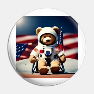 Teddy in a Space suit sitting on a deck chair on the Moon Pin