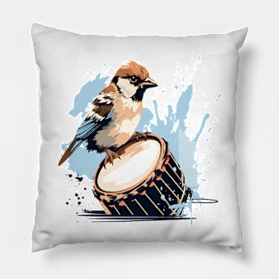 Sparrow And Drum Pillow