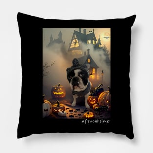 Halloween Frenchie in a spooky scene Pillow