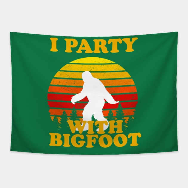 I Party With Bigfoot Funny Bigfoot Lover Tapestry by narekmug