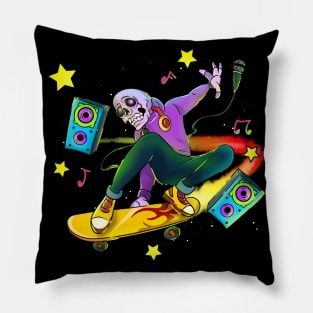 Space Music Skeleton Skateboarding Pillow