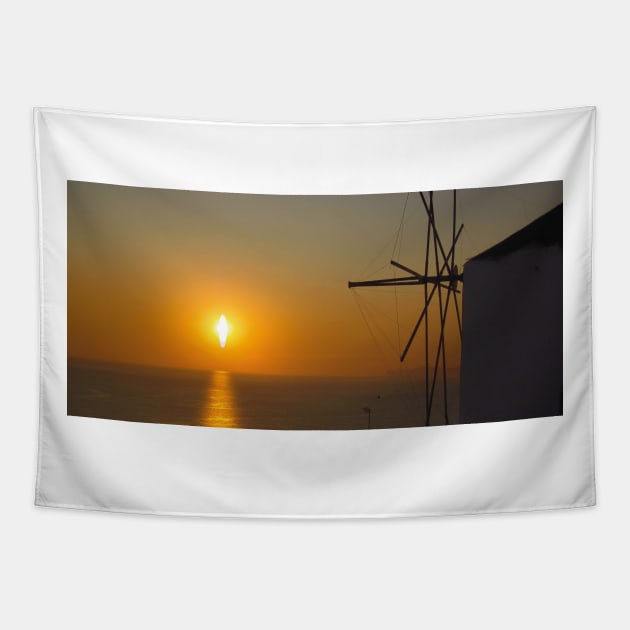 sunset in santorini Tapestry by perspxdeathstar