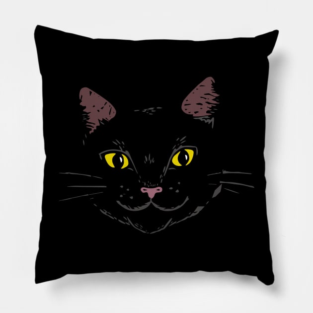 Black Cat face Pillow by Woah there Pickle