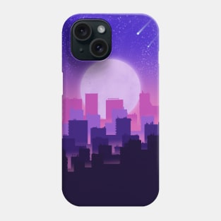 City skyline with moon and stars Phone Case