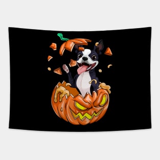 Boston Terrier In The Pumpkin tshirt halloween costume funny gift t-shirt Tapestry