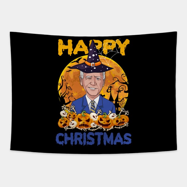 Funny Anti Joe Biden Halloween Happy Christmas Witch Hat Tapestry by wonderws