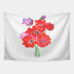 A Posy Of Wild Red And Lilac Anemone Coronaria Isolated Tapestry