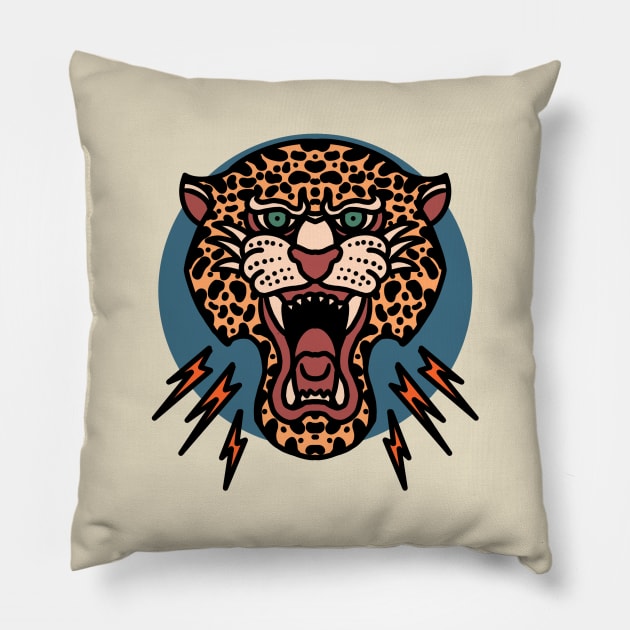 angry leopard tattoo Pillow by donipacoceng