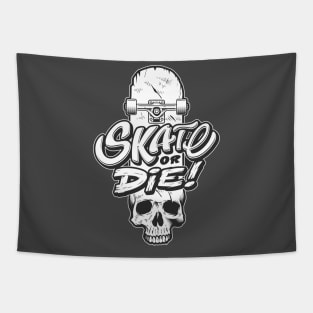 Skate or Die Skateboard Skull Tapestry