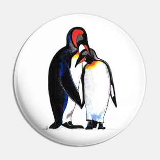 Penguins Watercolour - Loving King Penguin Pair Pin