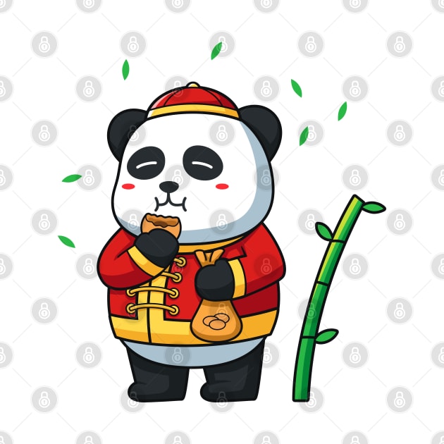 Cute panda eating with chinese costume by onama.std