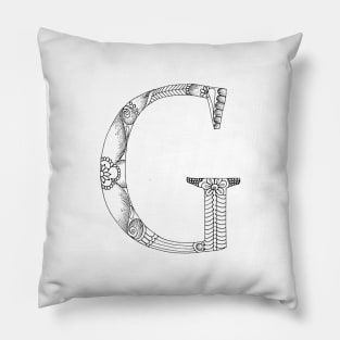 Henna Alphabet G / Henna Letter G - Black Henna Line Art Pillow