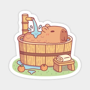 Cute Capybara Relaxing In Wooden Hot Tub Bath Magnet