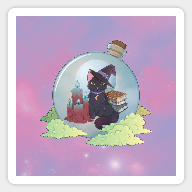 Black Cats Are Magic (galaxy background) - Witch - Sticker